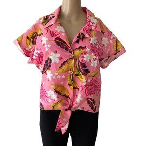 Vintage Gal Size S-M Pink Hawaiian Tie Top
